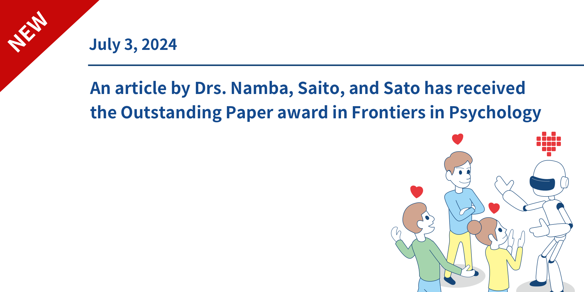 An article by Drs. Namba, Saito, and Sato has received the Outstanding Paper award in Frontiers in Psychology
